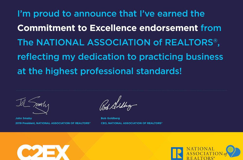 Certificate signifying Steve Reese earned the Commitment to Excellence endorsement from the National Association of REALTORS®