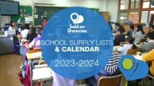 Graphic for 2023-2024 Shawnee Oklahoma Public Schools Academic Calendar and School Supply Lists (school classroom with students at their desks)