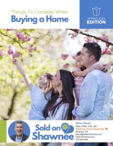 front cover of the homebuyer's guide showing a family with one child reaching for a spring bloom on a tree above