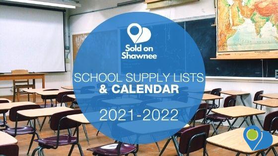 Graphic for 2020-2021 Shawnee Public Schools Academic Calendar and School Supply Lists (empty school classroom with desks)