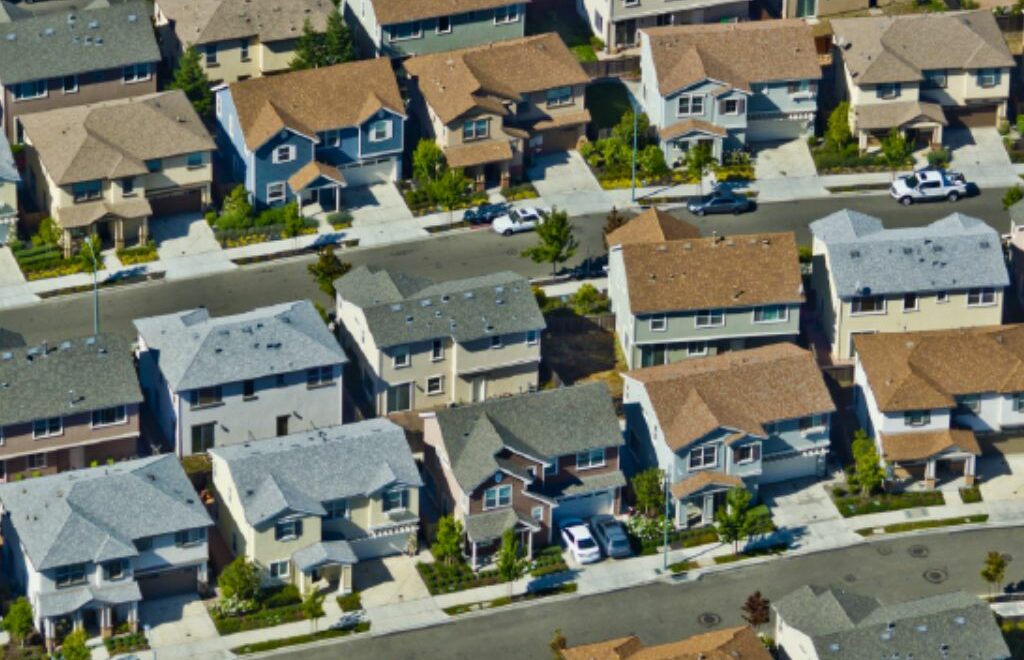 rows of similar houses from an aerial view