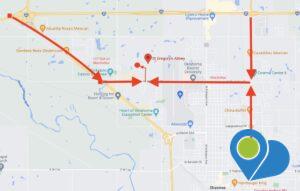 map of Shawnee OK showing directions to disaster relief and volunteer station
